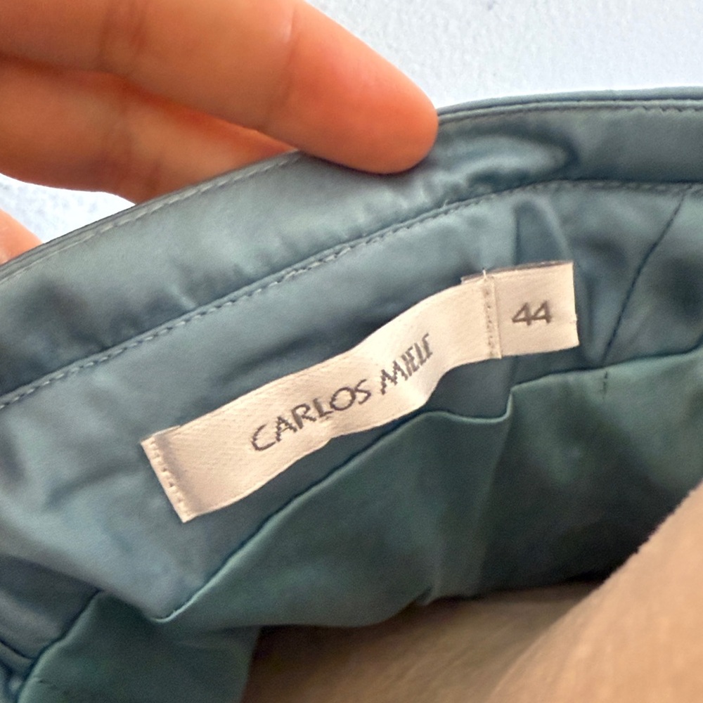 Carlos Miele Strapless Dusty Blue Floral-Appliqué Evening Dress - Picture 2 of 12